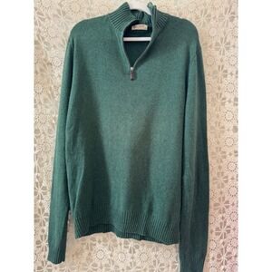 J.Crew Men's‎ Green Cotton Cashmere 1/4 Zip Sweater LT
